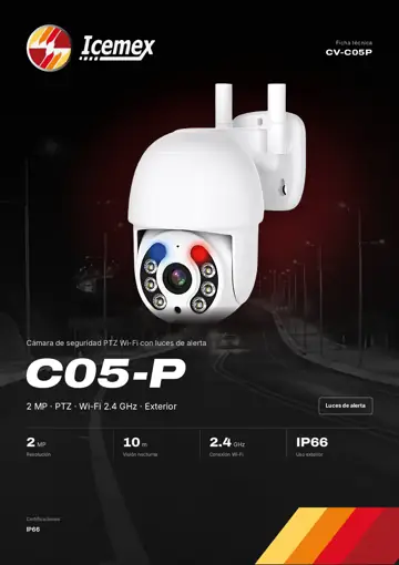 Portada de la ficha técnica de Cámara PTZ C05-P con luces de alerta (CV-C05P)