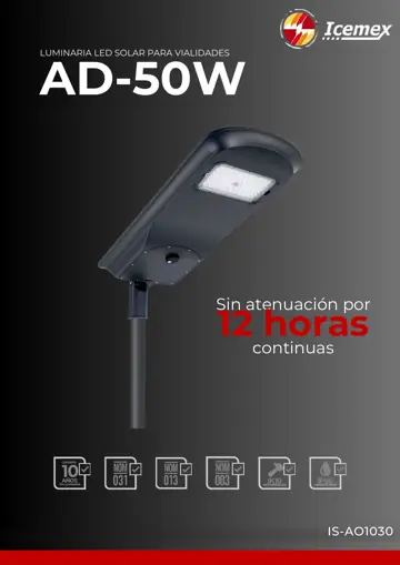Ficha técnica de AD-50W Vialidades (IS-AO1030), Catálogo ICEMEX 2026