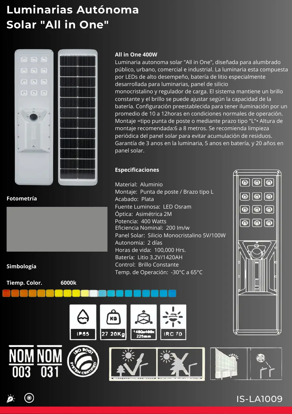 Ficha técnica de All in One 400W (IS-LA1009), Catálogo ICEMEX 2026