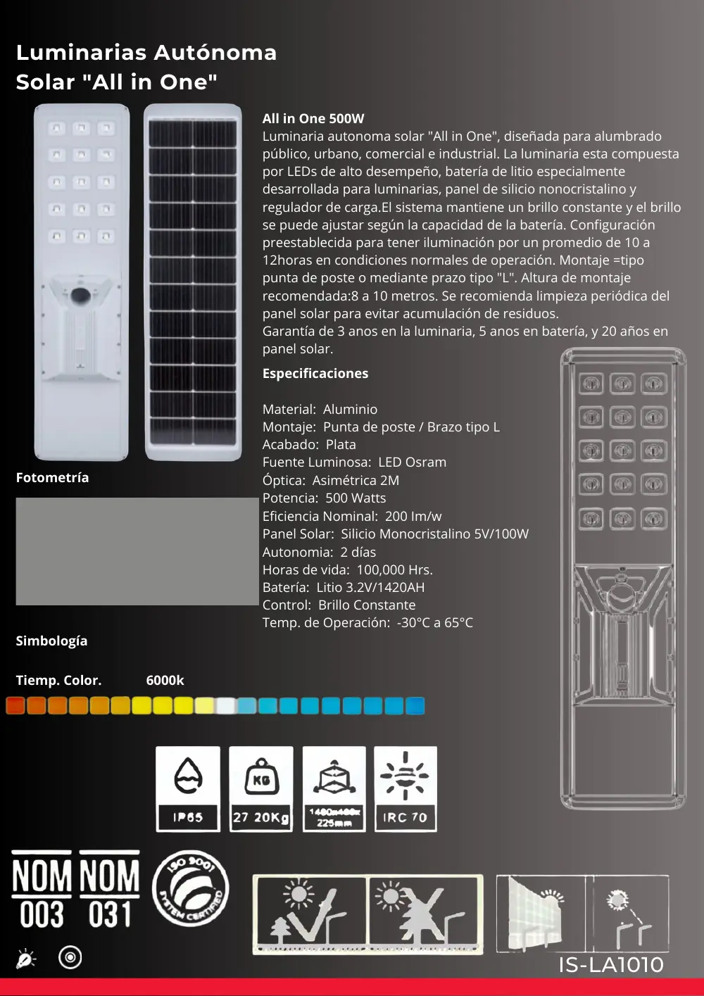 Ficha técnica de All in One 500W (IS-LA1010), Catálogo ICEMEX 2026