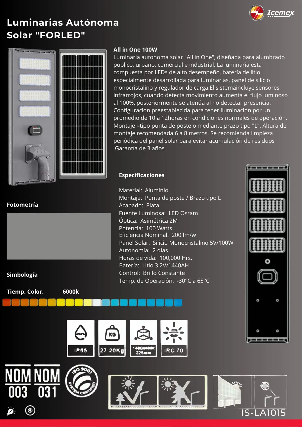 Ficha técnica de FORLED 100W II (IS-LA1015), Catálogo ICEMEX 2026