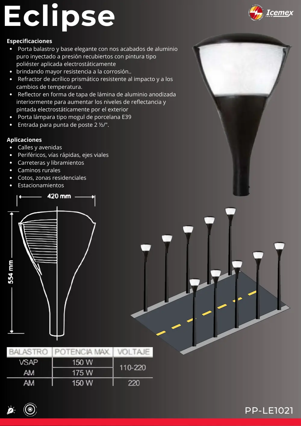 Ficha técnica de Eclipse (PP-LE1021), Catálogo ICEMEX 2026
